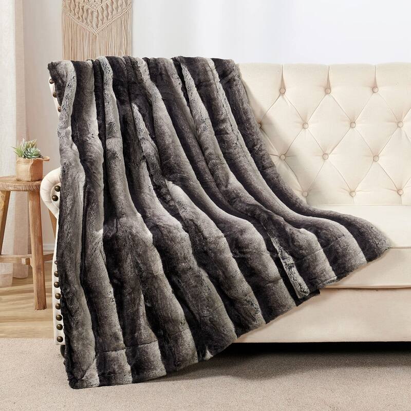 Tip Printing Light Fauxfur Throw - 50" x 60" - Meru Stripe Grey