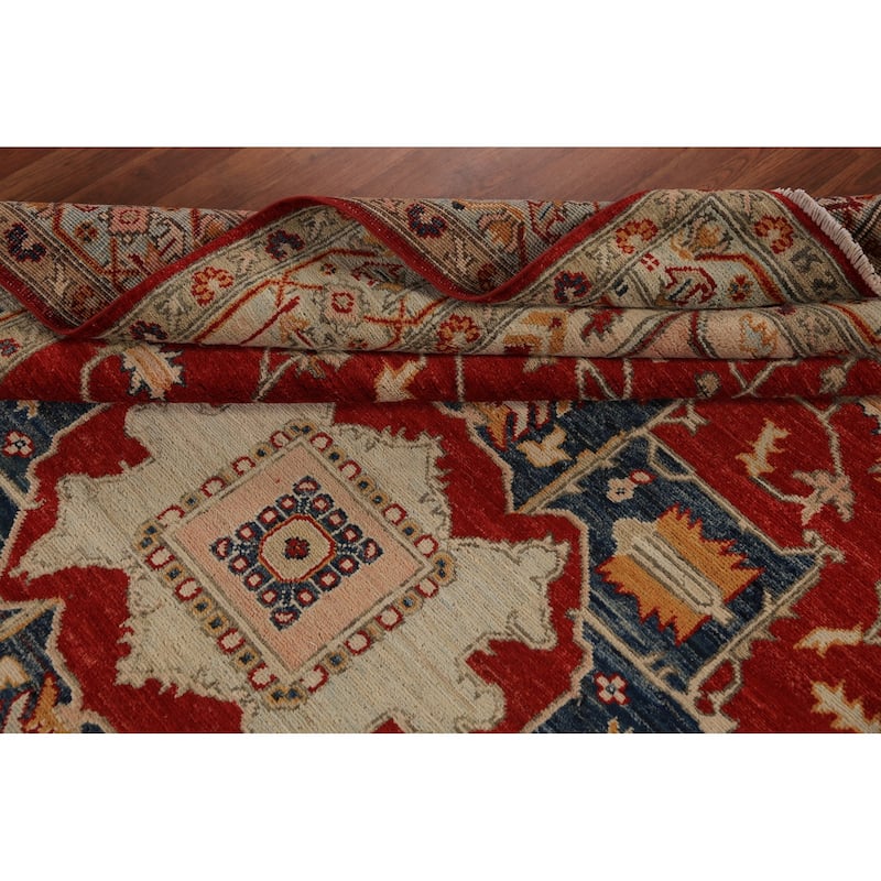 Geometric Heriz Serapi Vegetable Dye Area Rug Handmade Wool Carpet - 6'11"x 10'1"