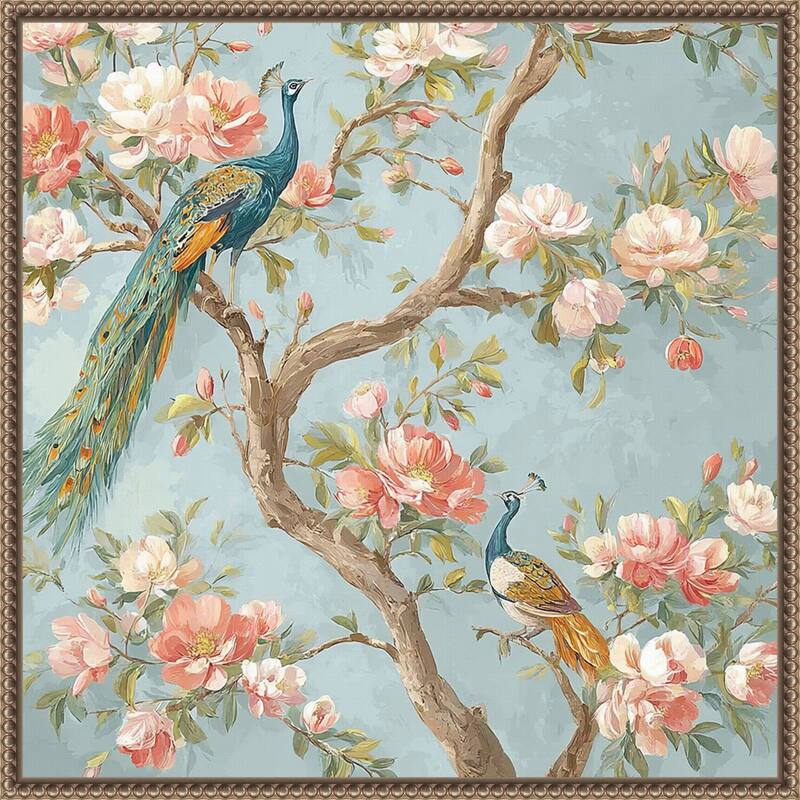 Peacock Mughal Mural Designs No. 3 by Tradelink inhouse artist Framed Canvas Wall Art Print