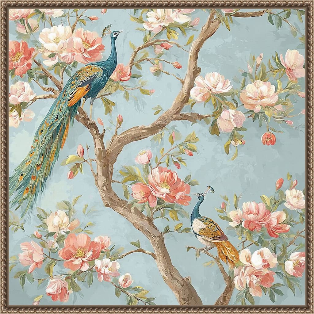 Peacock Mughal Mural Designs No. 3 by Tradelink inhouse artist Framed Canvas Wall Art Print