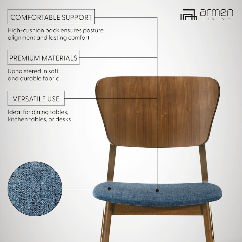 Kalia Mid-Century Modern Upholstered Wood Dining Chairs - Set of 2