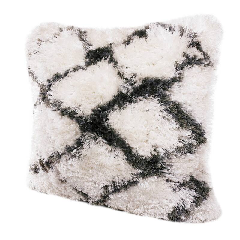 Handwoven Diamond Shag Throw Pillow Cover - 20" - White and Black