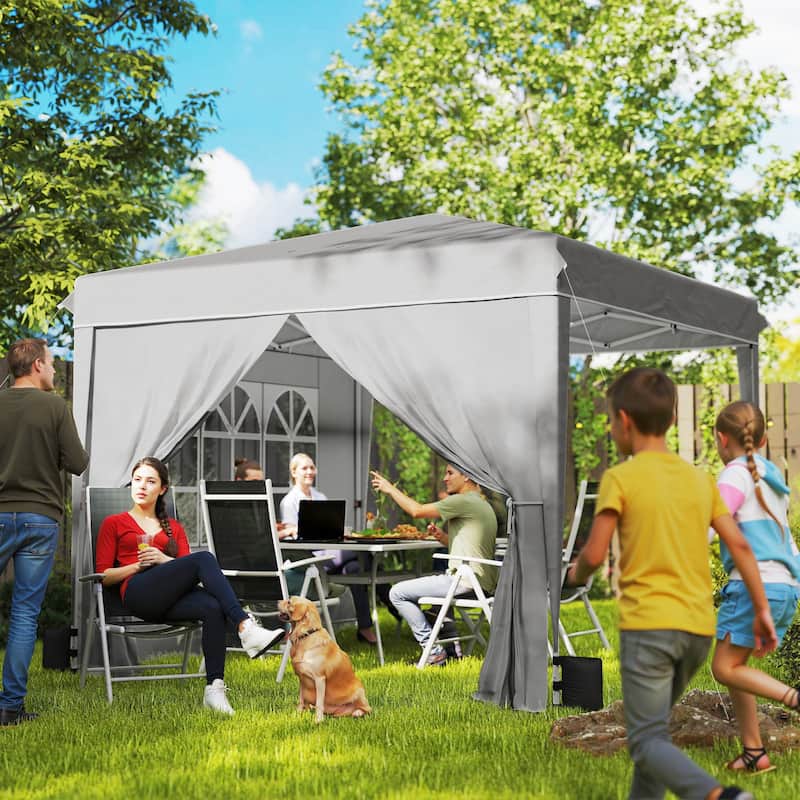 Outsunny 10 x 10 ft Pop Up Canopy Tent with Sidewalls, UPF50+ Outdoor Portable Instant Canopy Shelter with Carry Bag, Sandbags - Grey