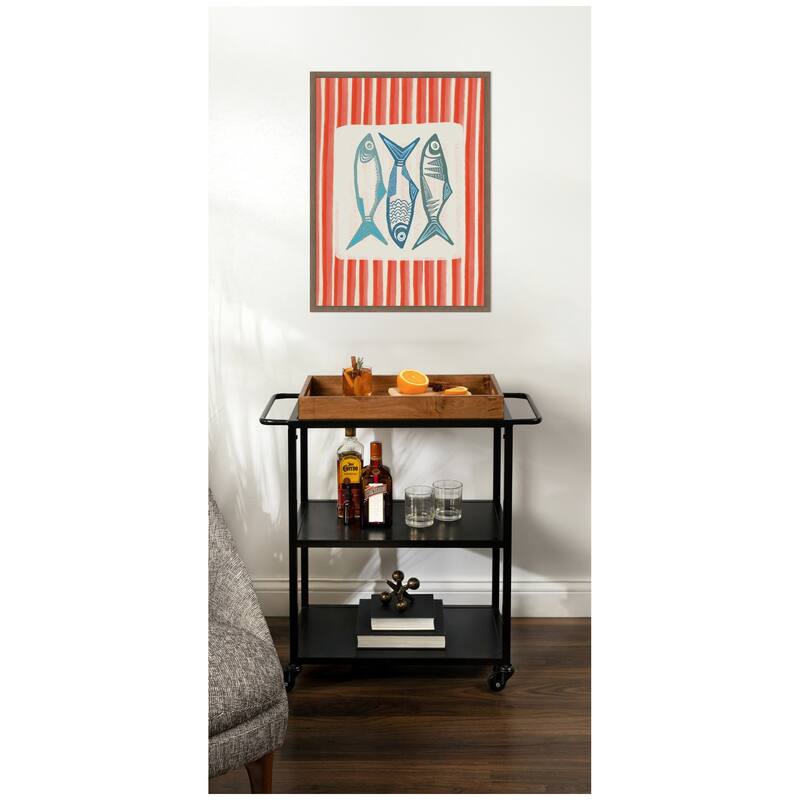 Kate and Laurel Sardine with Pink Stripes by Alicia Bock Framed Canvas Wall Art Print