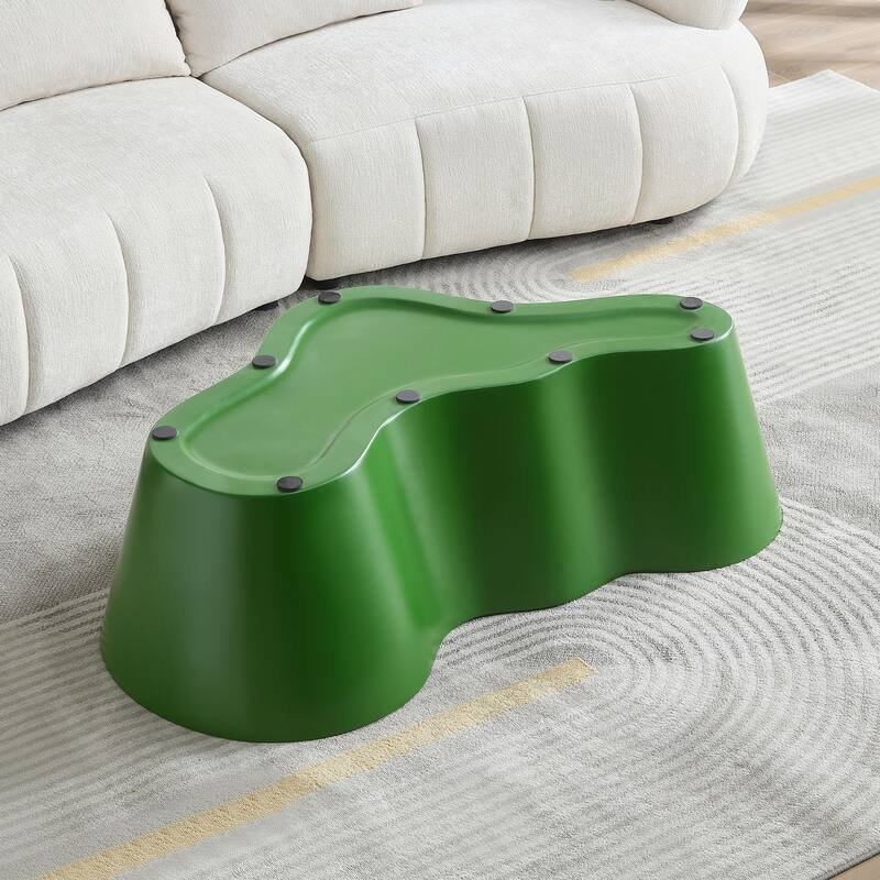 50" Unique Shape Sturdy Fiberglass Coffee Table, Tea Table for Living Room, No Need Assembly