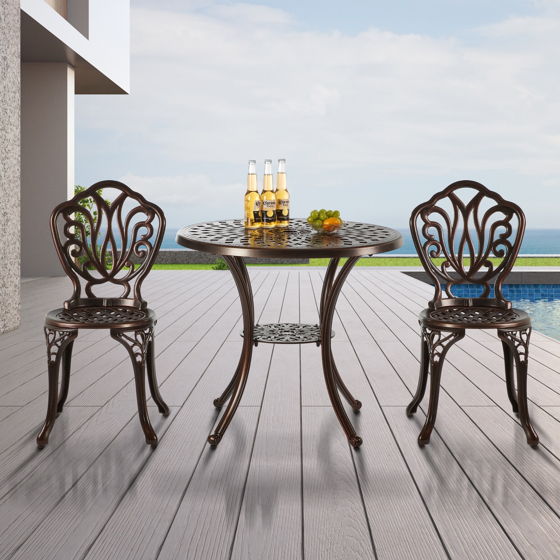 Nuzanto 3 Piece Aluminum Patio Bistro Sets Round Table With Umbrella Hole Ergonomic Outdoor Chair On Sale Overstock 32624011