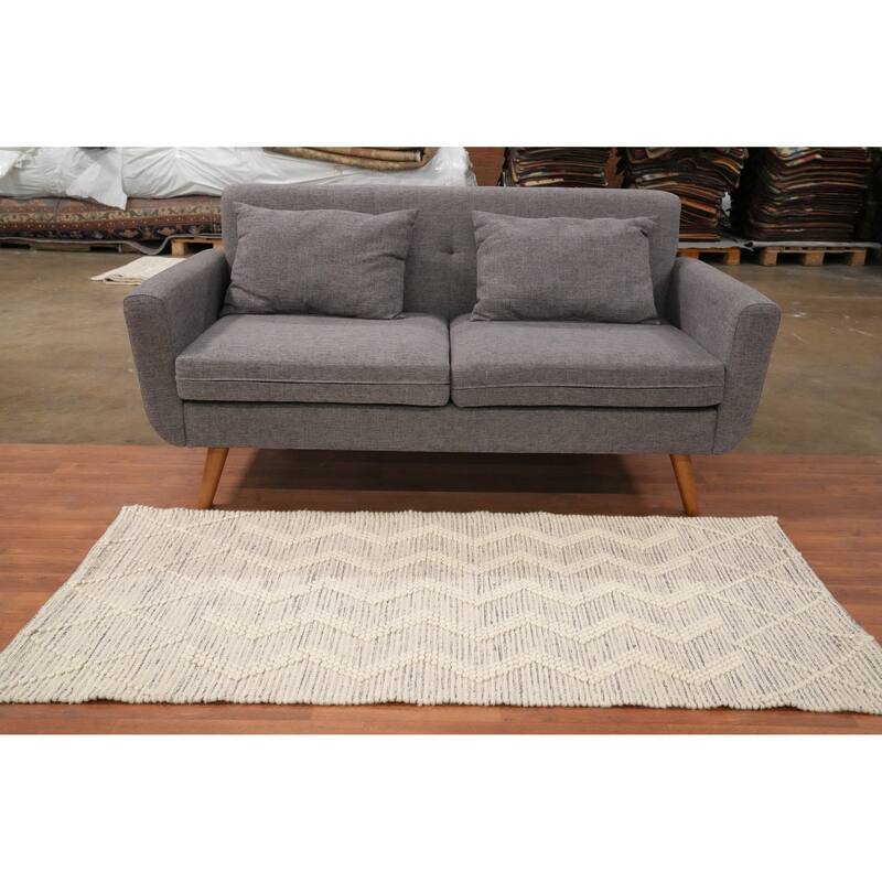 Hand Knotted Oriental 100% Wool Carpet Modern Geometric Beige & Ivories Modern Gotti Design Area Rug - 5' 10'' X 2' 7''