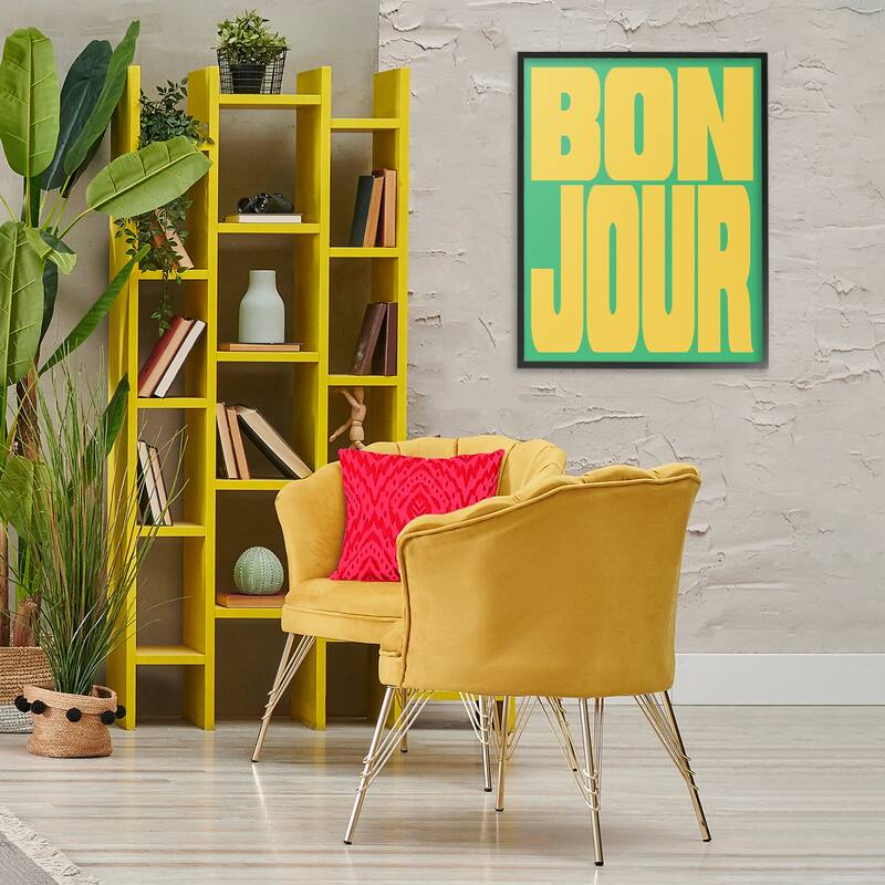 Stupell Bonjour Yellow & Green Framed Giclee Art Design By House of Lulu