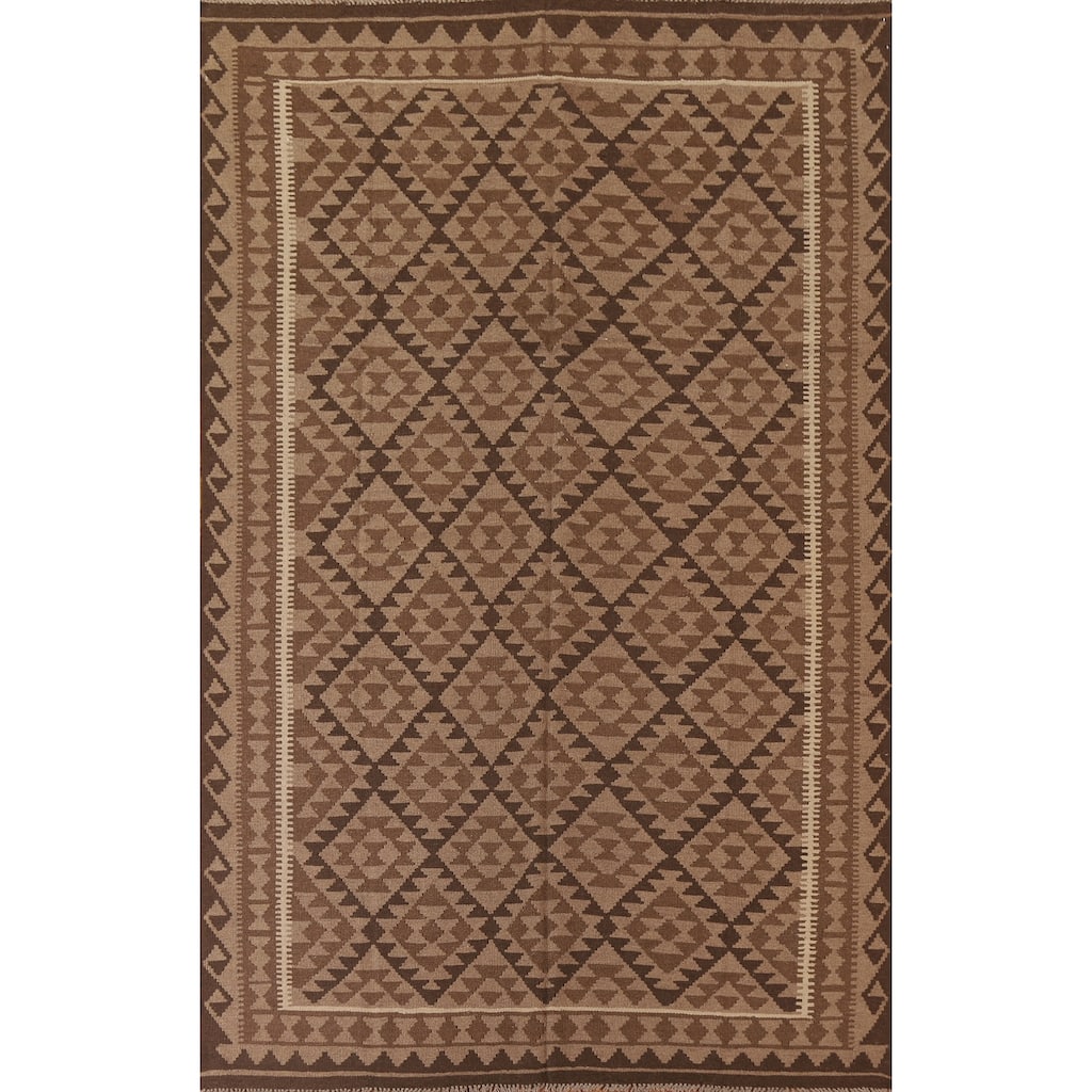 Reversible Kilim Rug Hand-woven Oriental Wool Carpet - 6'7" x 9'6"