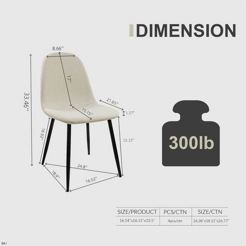 Modern Accent Chairs with Black Metal Legs for Dining Room (Set of 4)