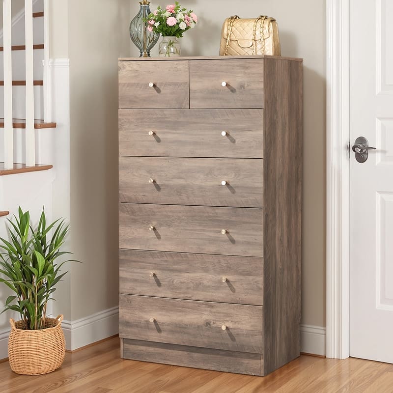 Large 7-Drawer Dresser For Bedroom And Chest Of Drawers With Sturdy Construction Wood Storage Organizer For Closet - Grey
