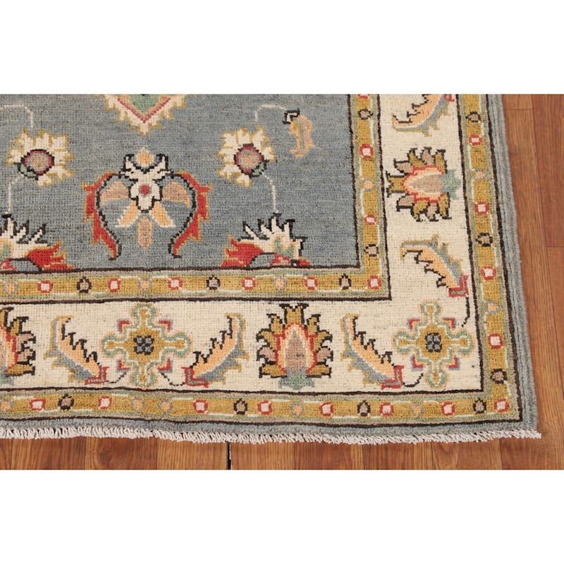 Floral Gray Oushak Accent Rug Handmade Wool Carpet - 3'2" x 4'11"