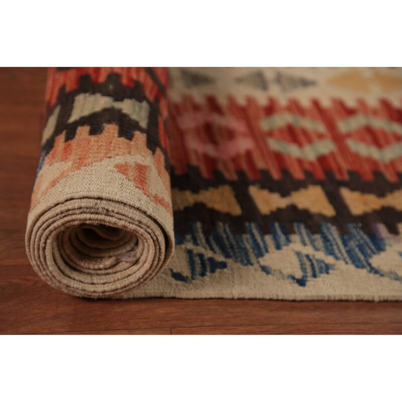 Reversable Trellis Kilim Oriental Area Rug Handmade Wool Carpet - 10'0"x 12'9"