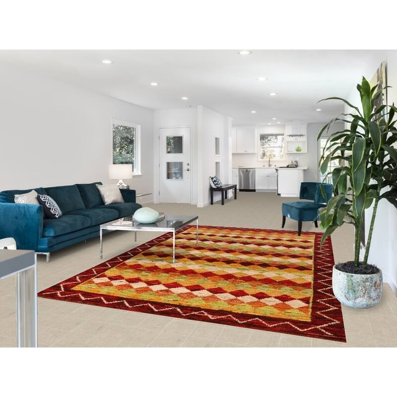 Trellis Geometric Moroccan Oriental Area Rug Hand-Knotted Wool Carpet - 6'9" x 10'1"