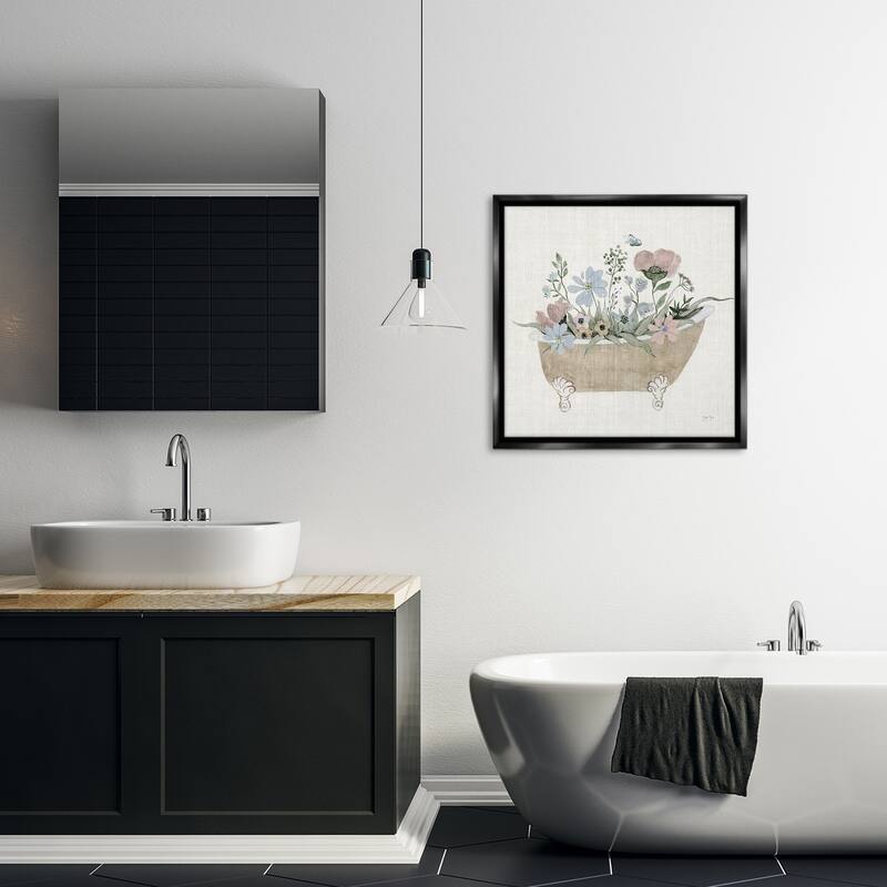 Stupell Rustic Botanicals in Tub Framed Floater Canvas Wall Art Design By Janet Tava