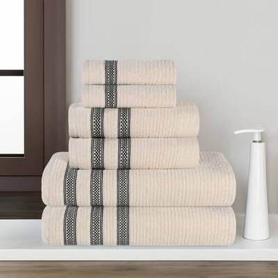Superior Brea Zero Twist Cotton Ribbed Modern 6 Piece Bathroom Towel Set