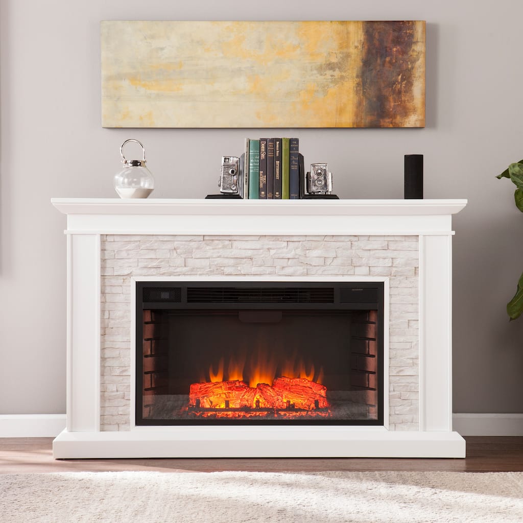 SEI Furniture Ledgestone Electric Fireplace With Stacked Faux Stone - 55"W x 16"D x 35"H