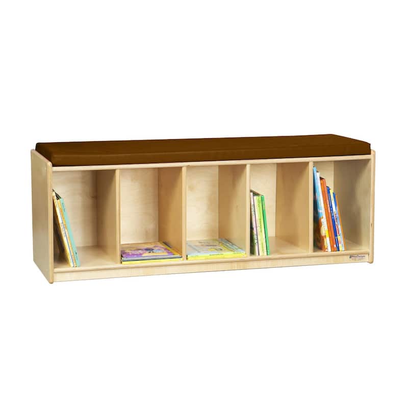 Wood Designs Kids Reading Bench with Cushion, Birch Wood Sturdy Cubby Storage Bench for Toddler - Brown - 16"