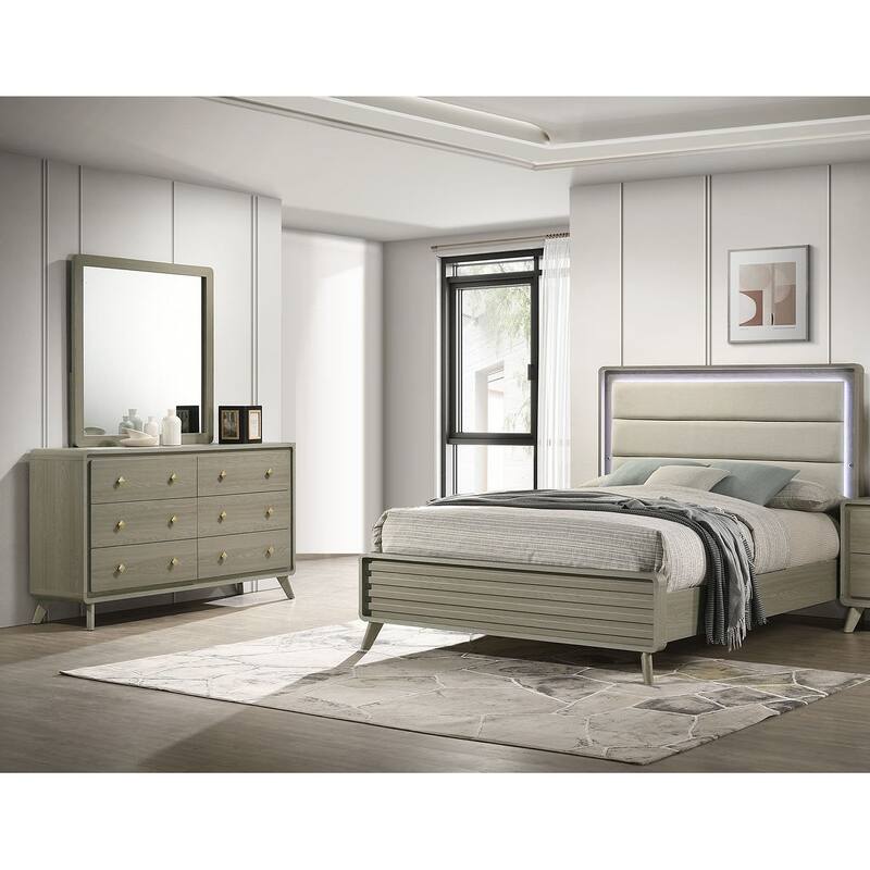 3pc Classic Bed Dresser Mirror Gray Finish Bedroom Set