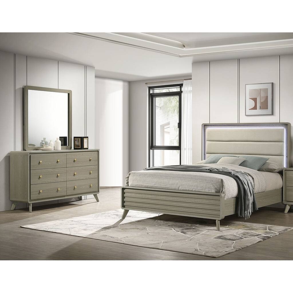 3pc Classic Bed Dresser Mirror Gray Finish Bedroom Set