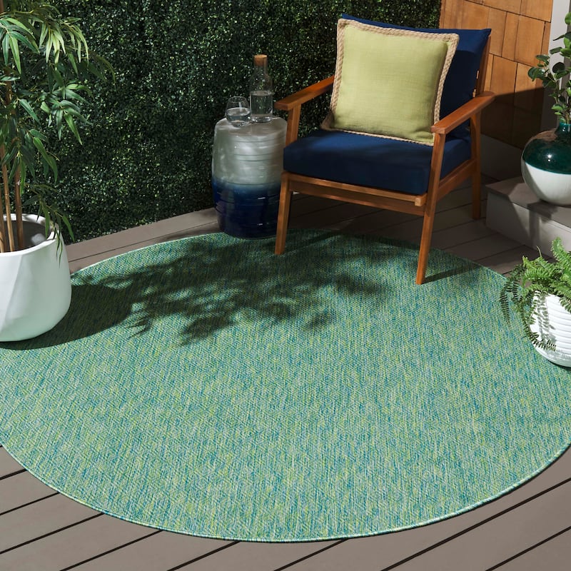 SAFAVIEH Courtyard Begajeta Indoor/Outdoor Waterproof Patio Backyard Rug. - 5'3" Round - Green/Blue