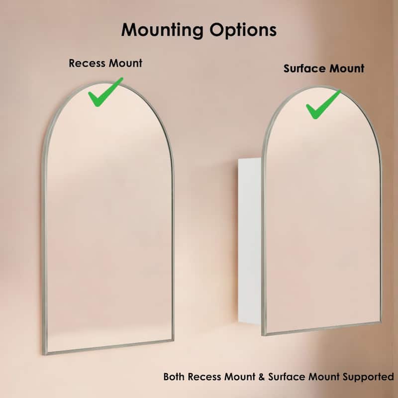 TEHOME Arched Bathroom Medicine Cabinet with Mirror Recessed and Surface Mount Medicine Cabinet Mirror