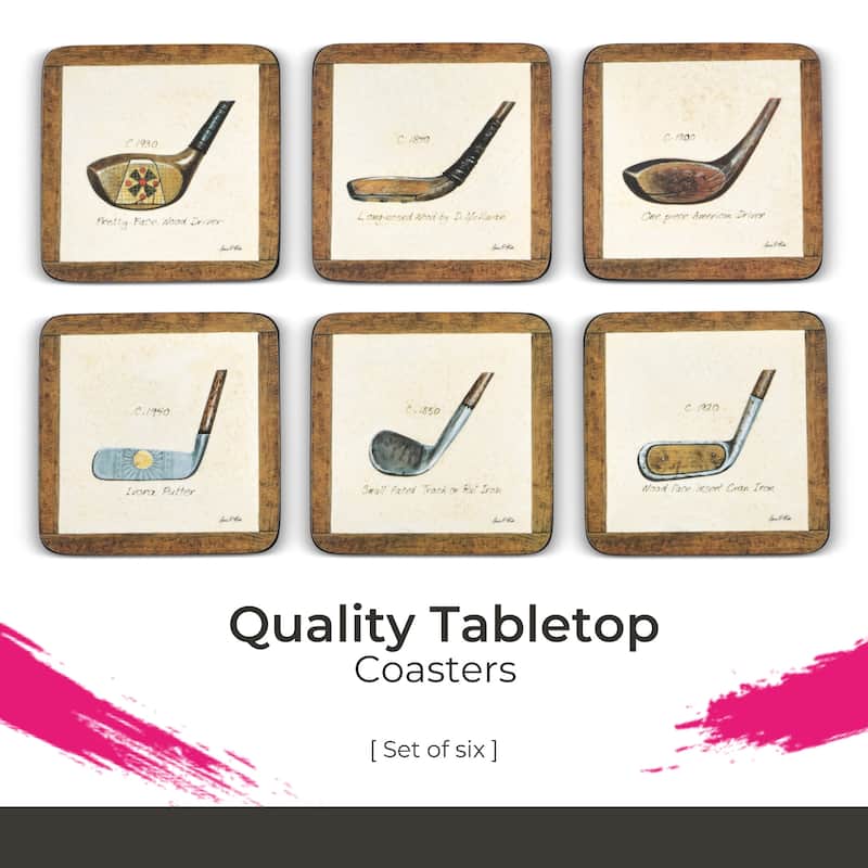 Pimpernel Set of 6 A History of Golf Coasters - 4 Inches Sq.