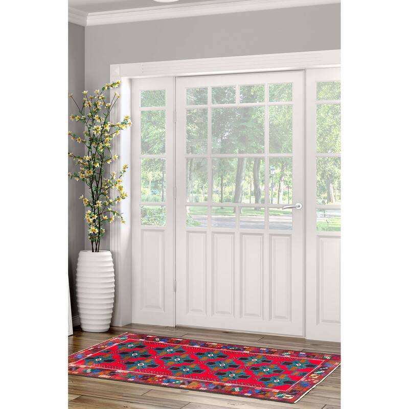 ECARPETGALLERY Hand-knotted Teimani Red Wool Rug - 2'9 x 4'7