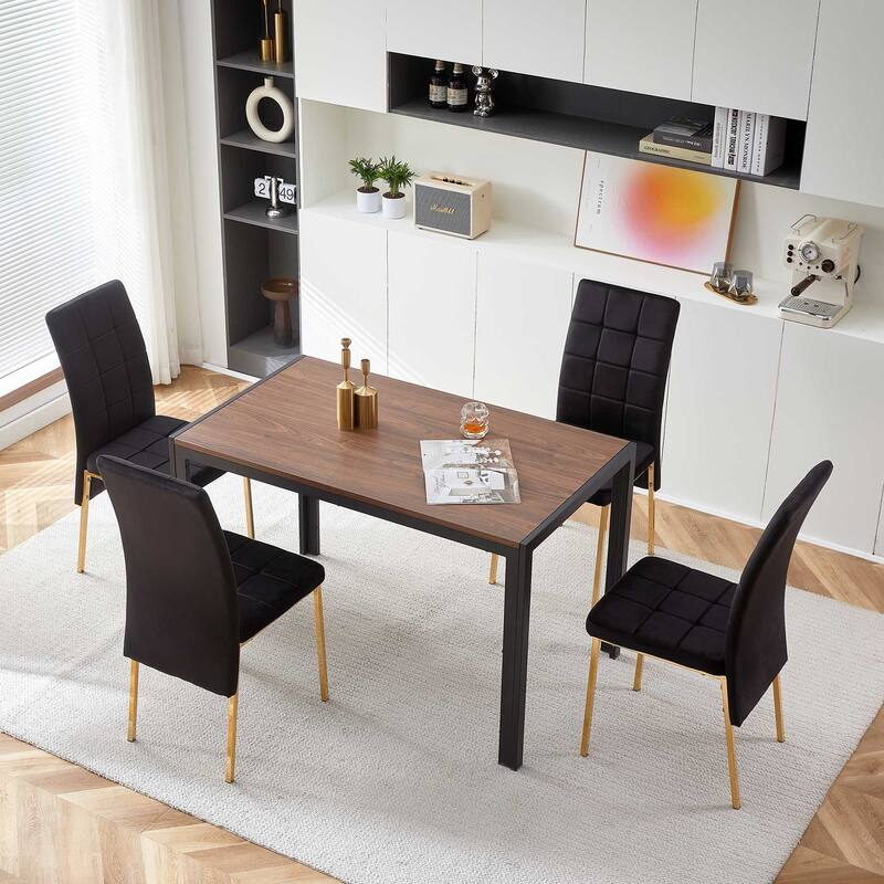 High Back Nordic Dining Chair Modern Fabric Chair with Golden Color Legs Set Of 4