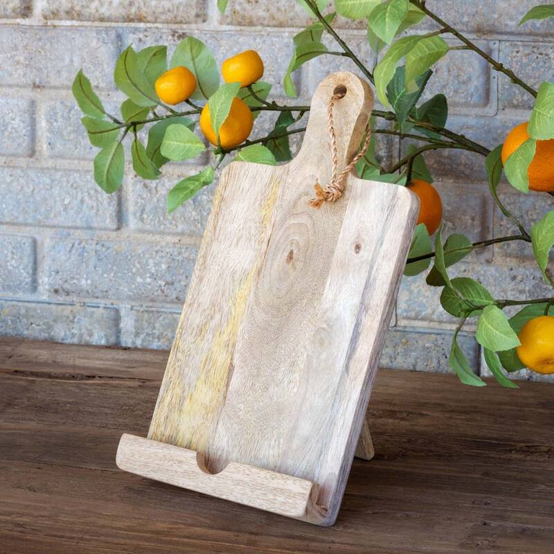 Rustic Mango Wood Vertical Cookbook Stand and Tablet Holder for Kitchen Counter - 13.75"L x 7.25"W x 2.25"H