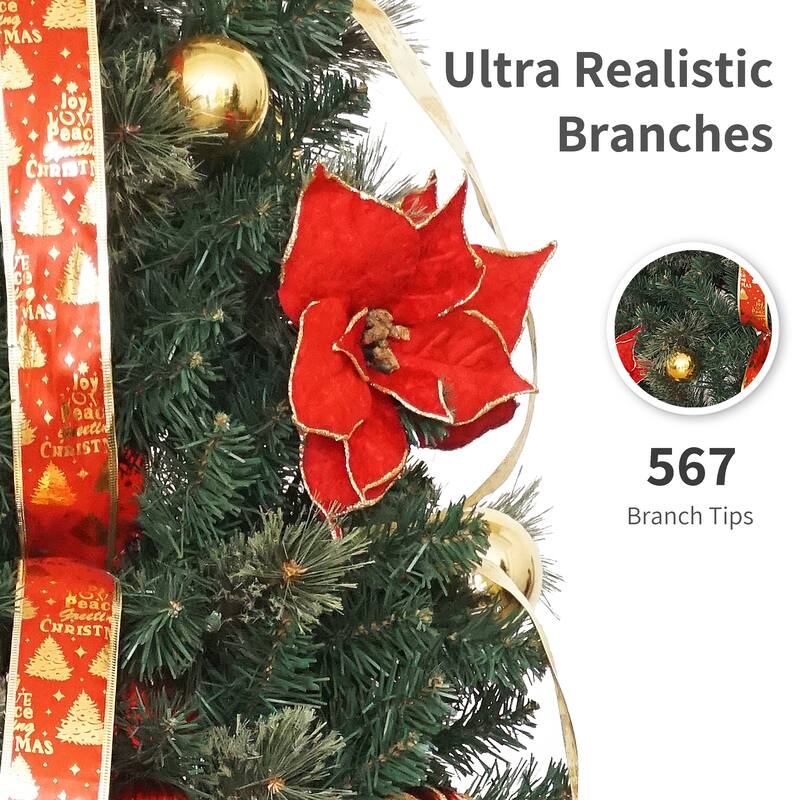 Puleo International 6' Pre-Lit Artificial Pop-Up Adorned Christmas Tree with 200 Incandescent Lights
