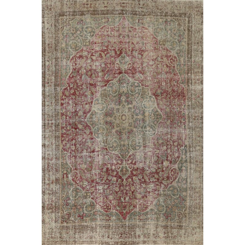 Hand Knotted Oriental 100% Wool Carpet Traditional Floral Red Tabriz Area Rug - 11' 10'' X 8' 8''