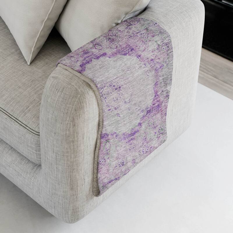 Premium Machine Washable Vintage Medallion Sherpa Throw Blanket - Purple - 4'2" x 5'10"