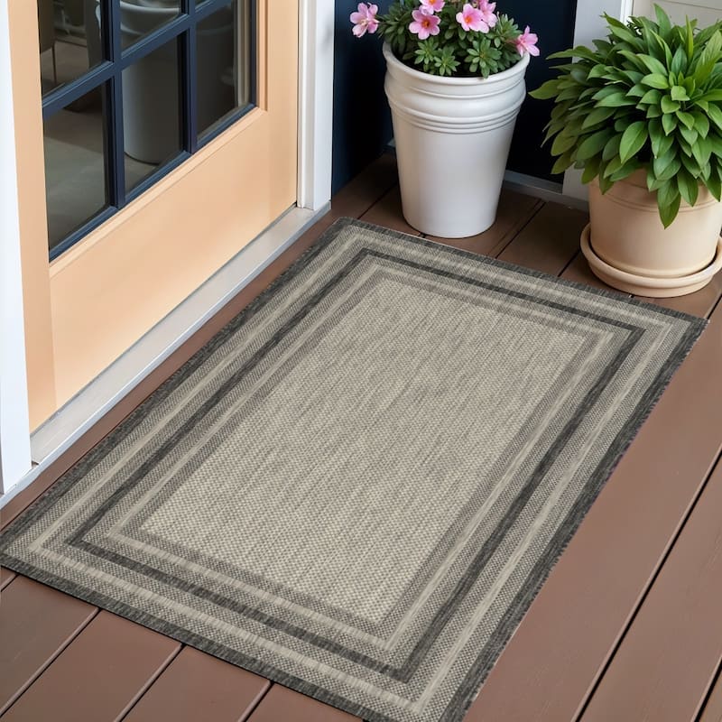 Haz Stripe Weather Resistant Timeless Grace Outdoor Rug - 3' X 4' - 3' X 4' - Grey