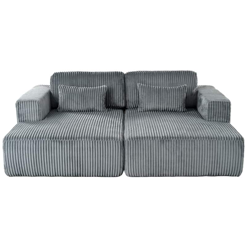 Cascade 2 - Piece Corduroy Sleeper Sofa Bed Double Lounge Chaise with 2 Pillows