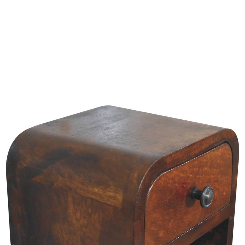 Artisan Furniture Solid Wood Extra Mini Curved Chestnut Bedside with Open Slot, Brown