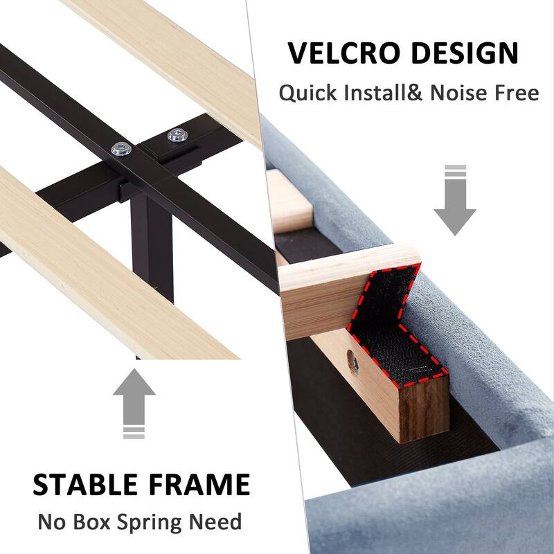 VECELO Tufted Upholstered Platform Bed Frame with Adjustable Height Headboard Twin/Full/Queen Size Beds