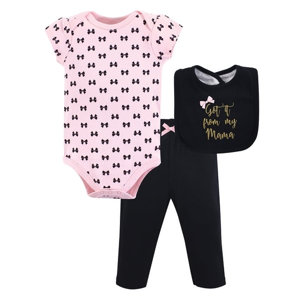 slide 1 of 1, Little Treasure Baby Girl Bodysuit, Pant and Bib, Mama 0-3 Months - Mama