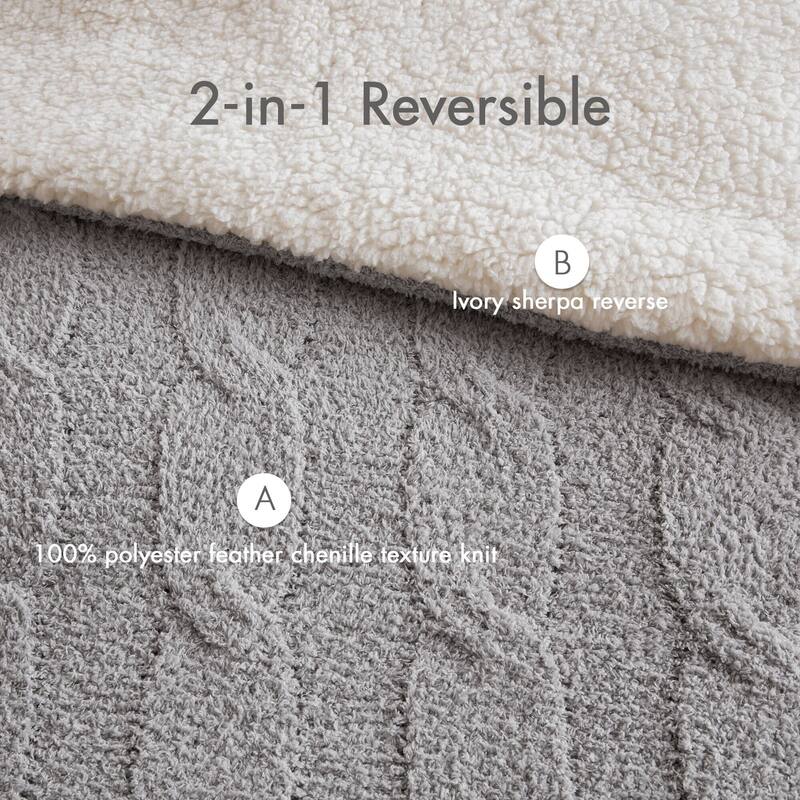 2 Pieces Twin Cable Knit Chenille Comforter Set