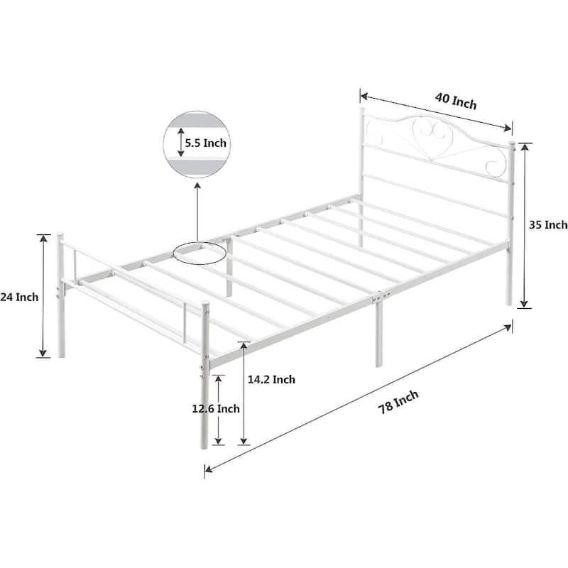 VECELO Twin Metal Platform Bed Frame 2-Pack, Heavy Duty Steel Slat Support, No Box Spring, Storage Space, Easy Assembly