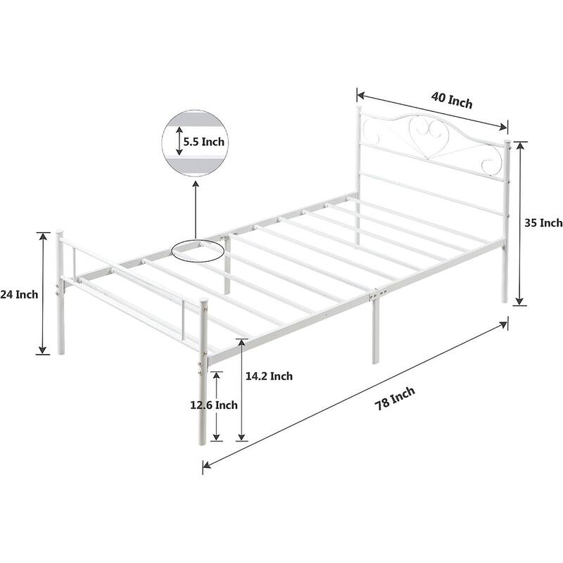 VECELO Metal Platform Bed Frame with Headboard & Footboard, Steel Slats Mattress Foundation, No Box Spring Needed