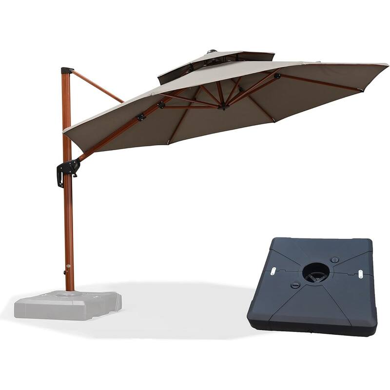 PURPLE LEAF 11ft Round Sunbrella Patio Cantilever Umbrella with Base