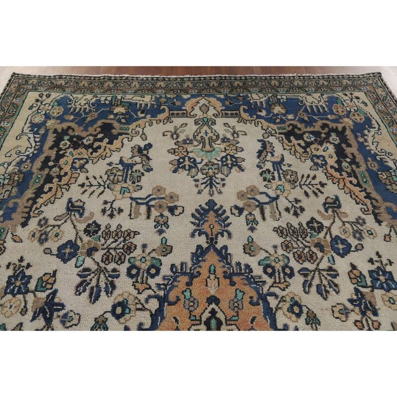 Hand Knotted Oriental 100% Wool Carpet Traditional Medallion Beige & Ivories Hamedan Area Rug - 9' 11'' X 6' 7''
