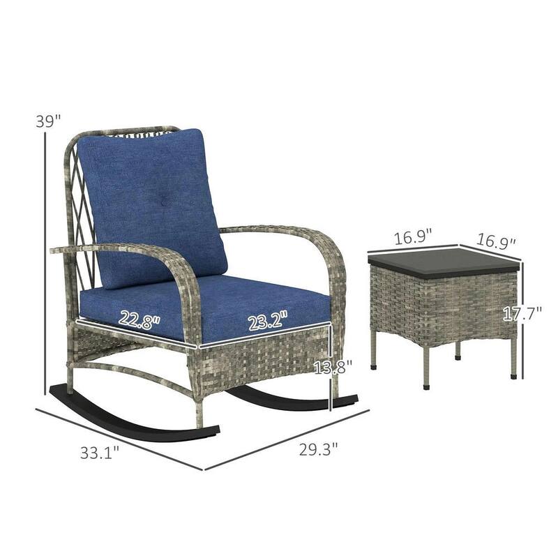 3-Piece Wicker Patio Set with Rocking Chairs, Glass-Top Coffee Table