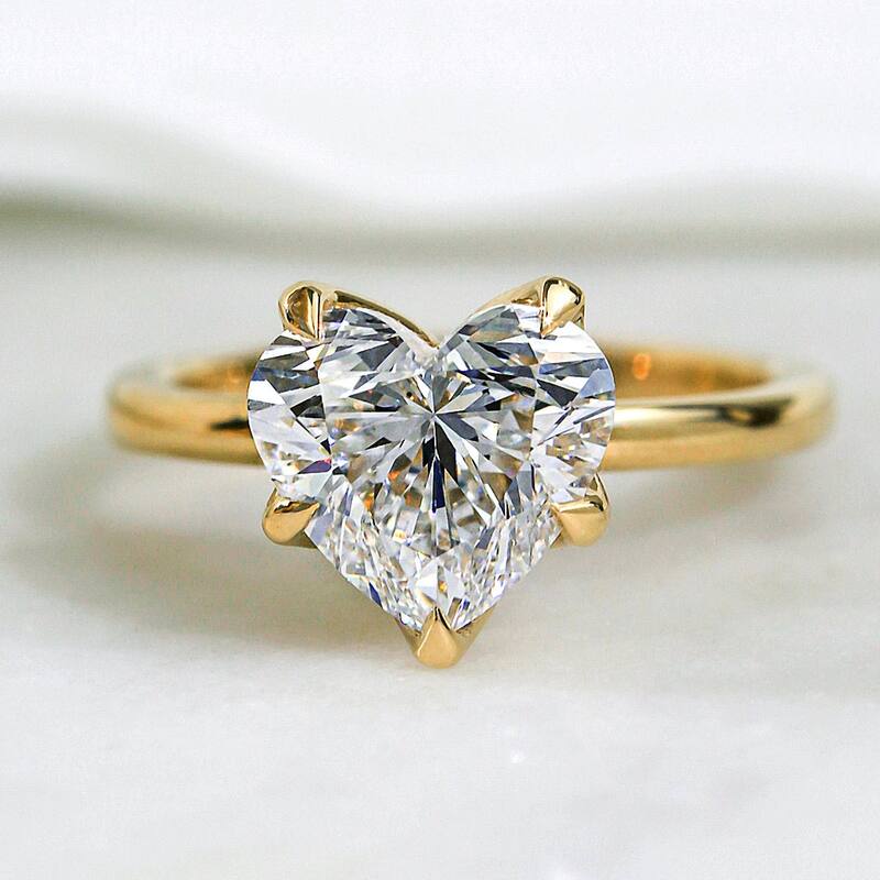 Kobelli 3 Carat Lab Grown Diamond Certified 14k Solid Gold Heart Solitaire Comfort Fit Clover Engagement Ring (EF/VS)