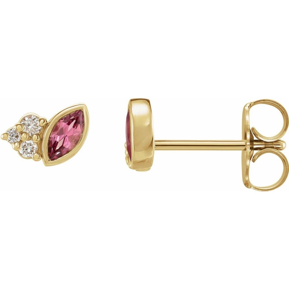 14K Yellow Gold Pink Tourmaline & .05 CTW Diamond Earrings for Women