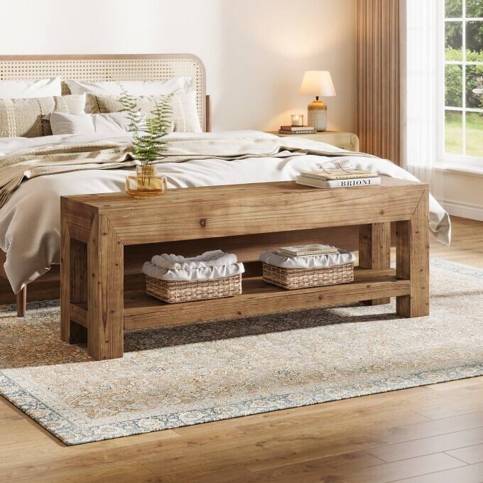 47.24" Solid Wood Shoe Bench for Hallway, Living Room, Bedroom