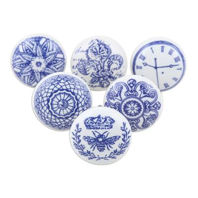 Novica Handmade Blue Visions Ceramic Knobs (Set Of 6)