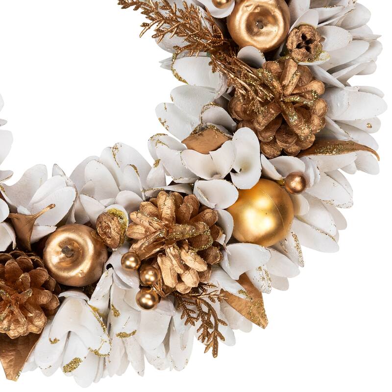 Glittered Wood Petals and Apples Christmas Wreath - 13.5" - Unlit