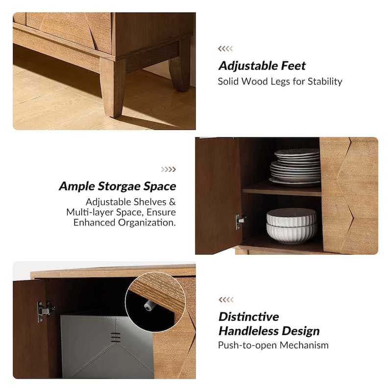 Silakan Mid-Century Modern 4-Door Large Storage Sideboard with Solid Wood Legs by HULALA HOME